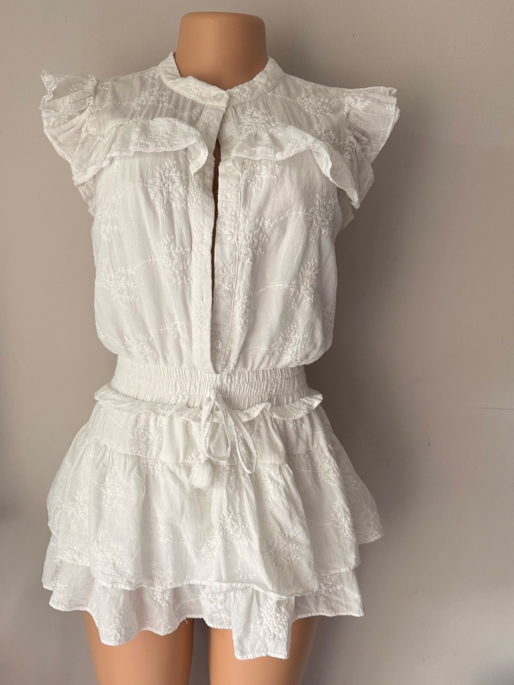 fab'rik White Ruffle Sleeve Tiered Romper